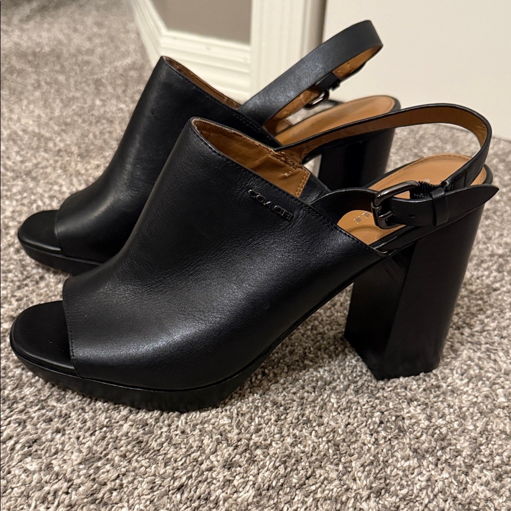 Coach Brady Black Leather Slingback Mules
